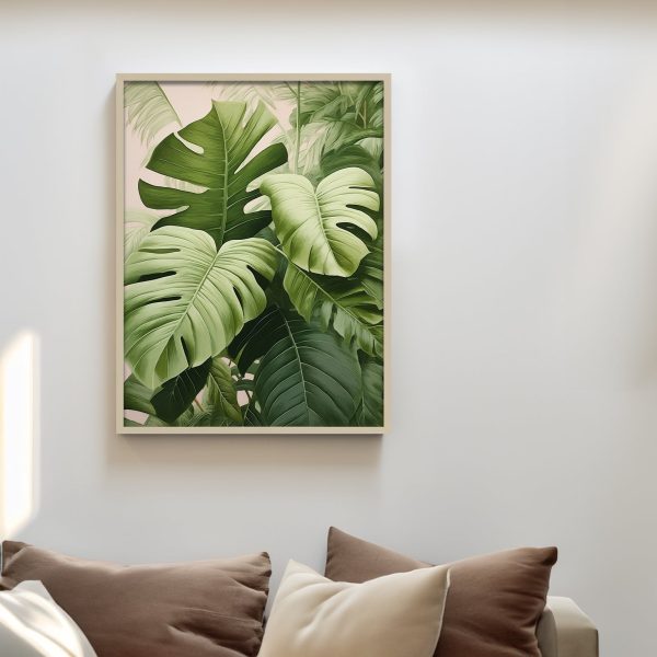 Botanical Monstera Leaves and Green Plants Textured Art Print Modern Wall Decor for Living Room Spaces - Image 3