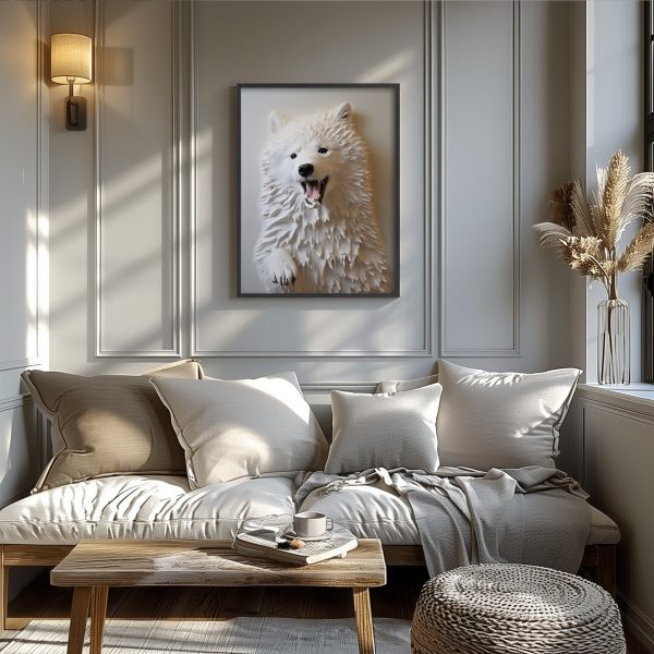 Samoyed Dog Portrait Custom Textured Art Print Wall Decor for Living Room Pet Lovers - Image 2