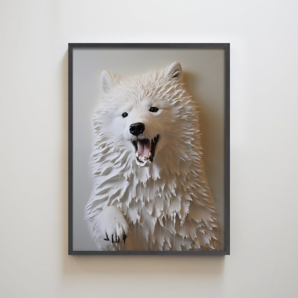 Samoyed Dog Portrait Custom Textured Art Print Wall Decor for Living Room Pet Lovers