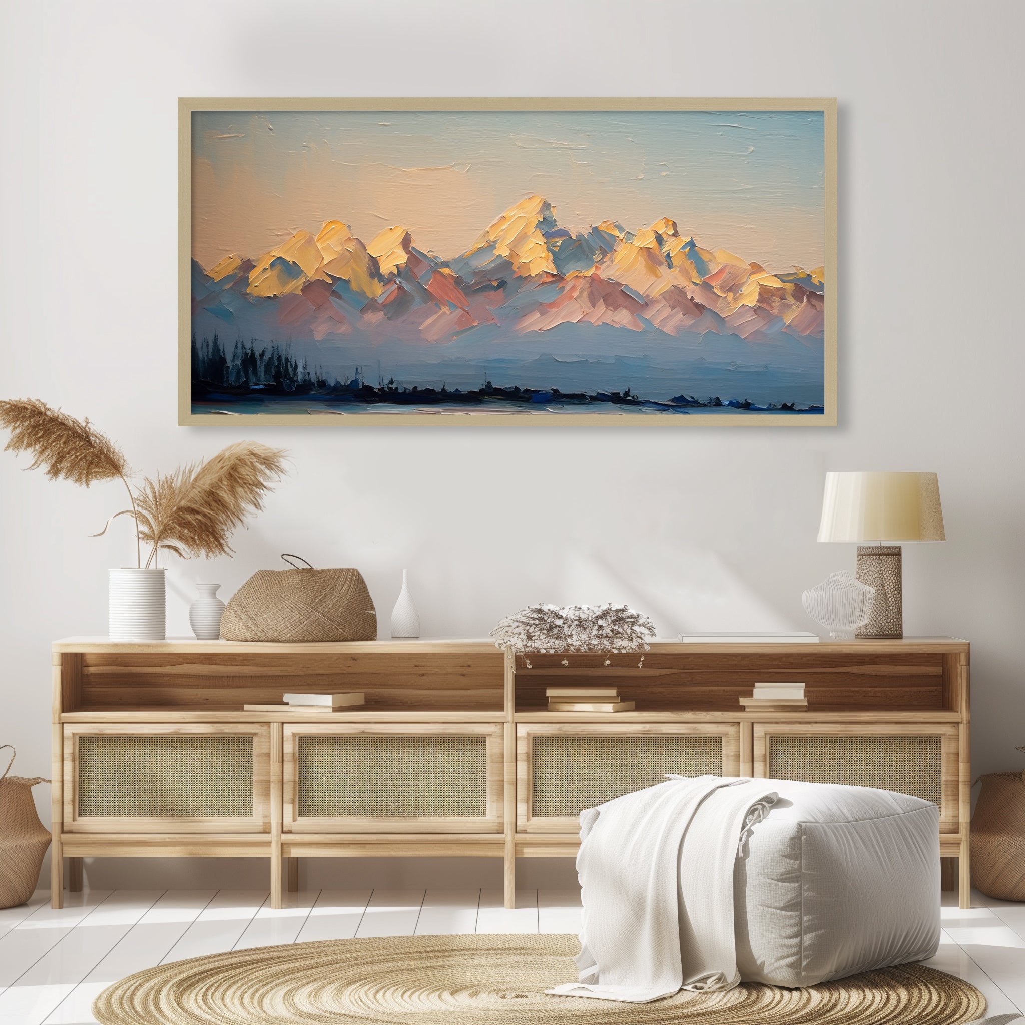 Teton Range Snow Mountain Landscape Textured Print Wall Art - Image 2